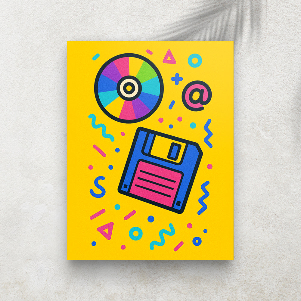 Disquette & CD Vintage – Tableau Pop Art Style Années 90