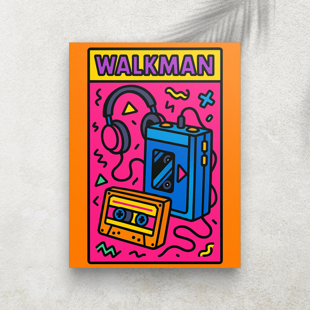 Walkman & Cassette Vintage – Tableau Pop Art Style Années 90