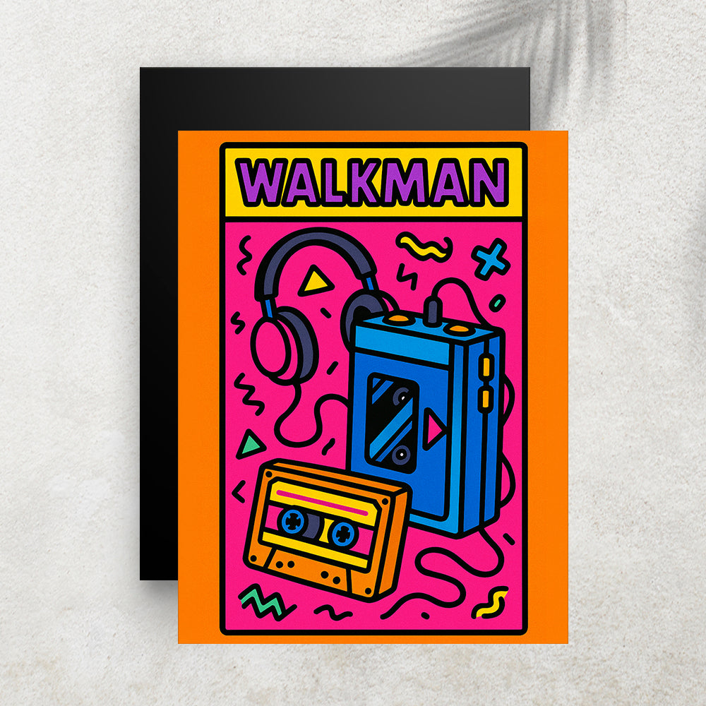 Walkman & Cassette Vintage – Tableau Pop Art Style Années 90