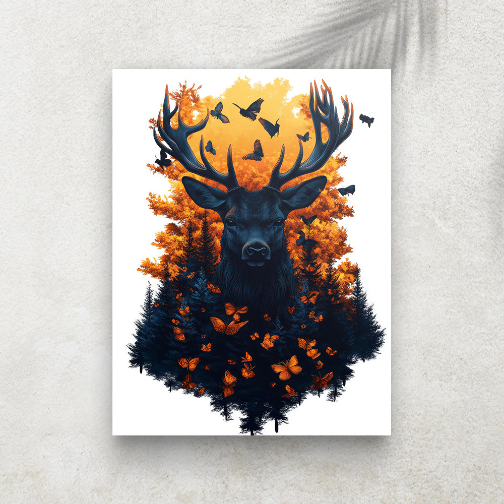 King Forest Butterflies – Affiche Cerf, Forêt d’Automne & Papillons