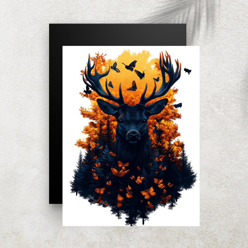 King Forest Butterflies – Affiche Cerf, Forêt d’Automne & Papillons