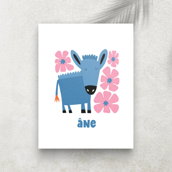 Âne – Affiche Animaux Minimaliste pour Enfant