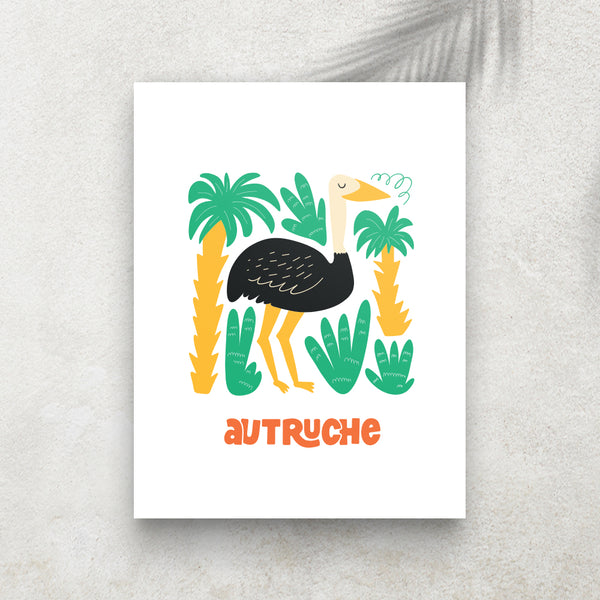 Autruche – Affiche Animaux Minimaliste pour Enfant