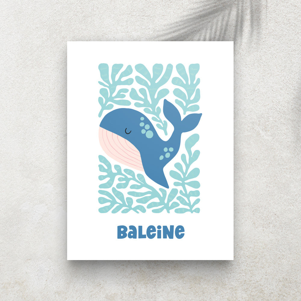 Baleine – Affiche Animaux Minimaliste pour Enfant