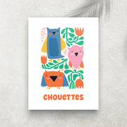 Chouettes – Affiche Animaux Minimaliste pour Enfant