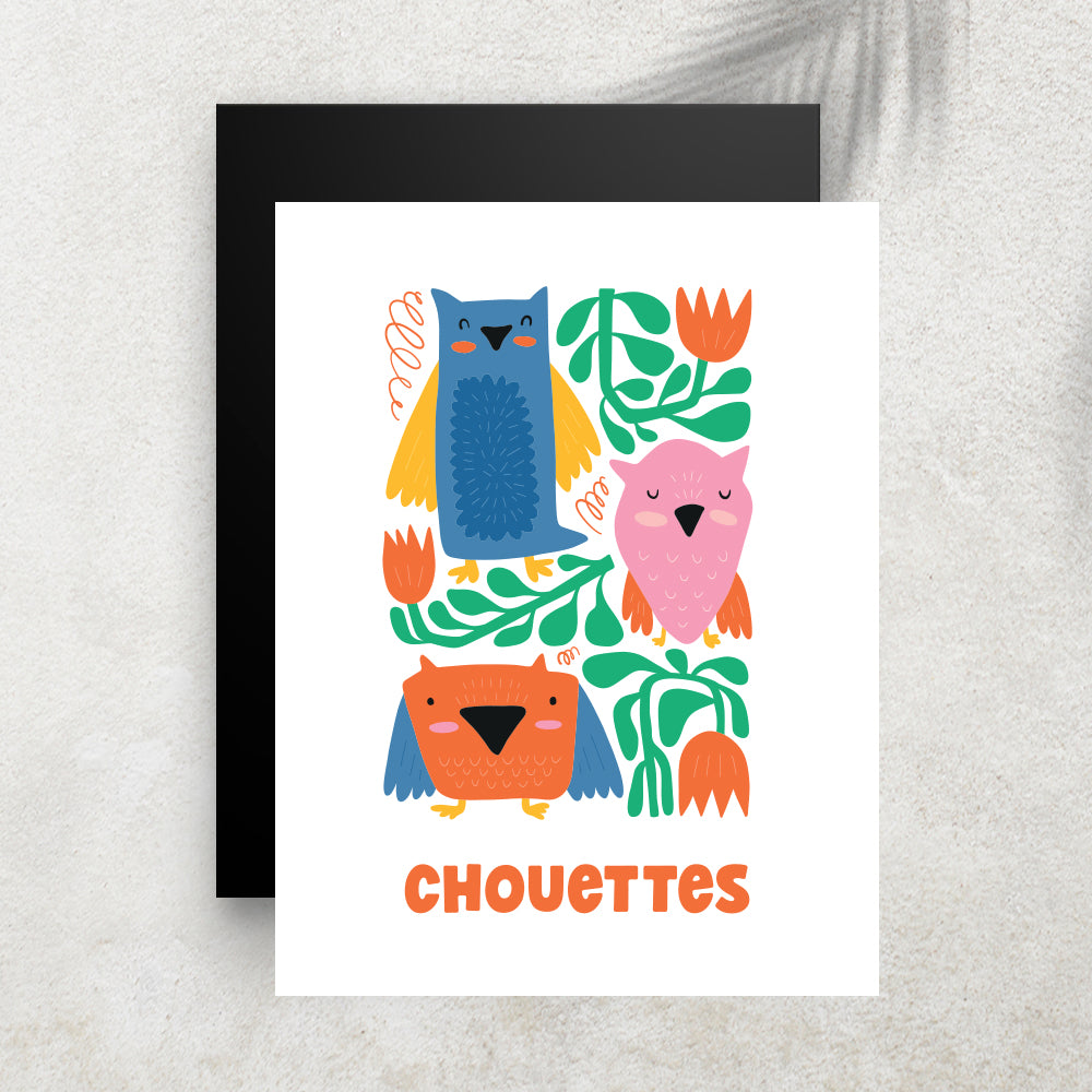 Chouettes – Affiche Animaux Minimaliste pour Enfant