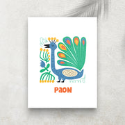 Paon – Affiche Animaux Minimaliste pour Enfant