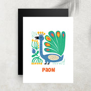 Paon – Affiche Animaux Minimaliste pour Enfant