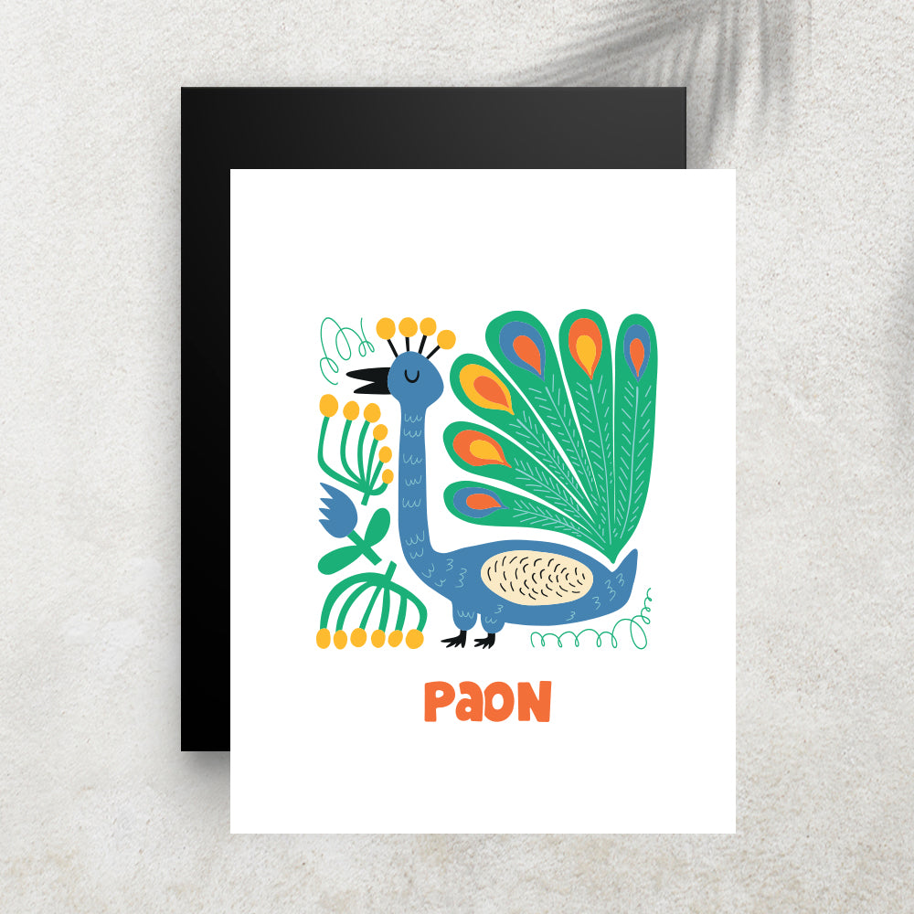 Paon – Affiche Animaux Minimaliste pour Enfant