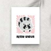 Raton-Laveur – Affiche Animaux Minimaliste pour Enfant
