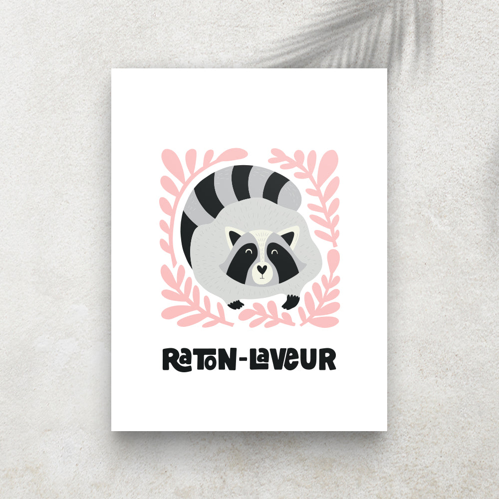 Raton-Laveur – Affiche Animaux Minimaliste pour Enfant