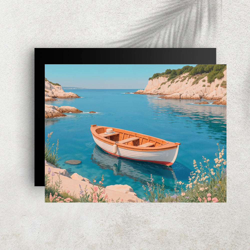Quiet Bay – Affiche Crique & Barque Méditerranéenne