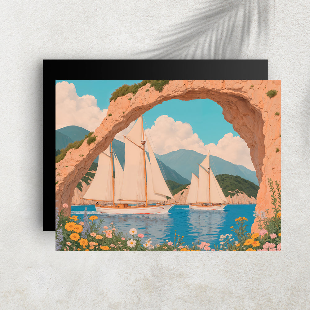Sail Into Summer – Affiche Voiliers & Méditerranée