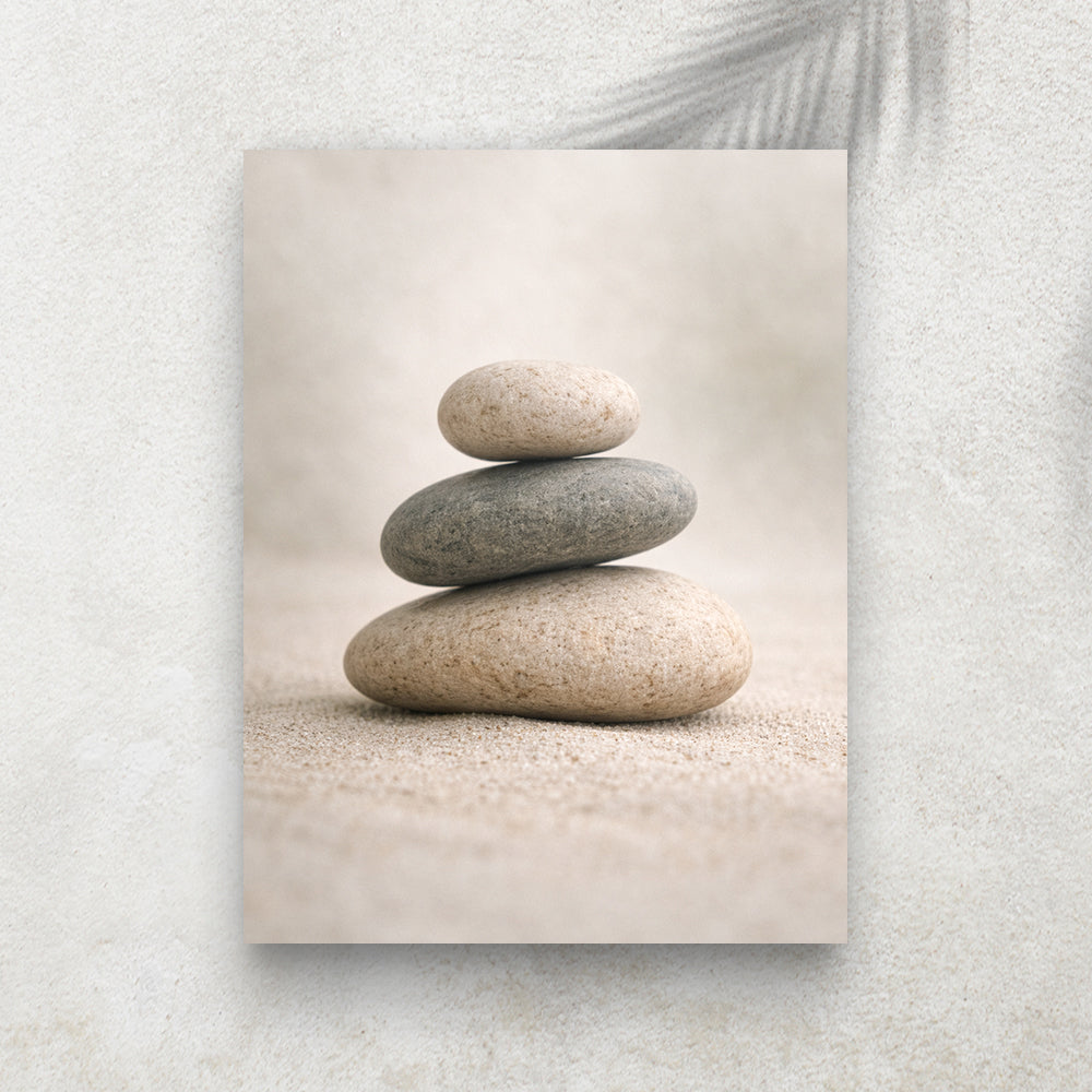 Pierres Zen Empilées – Tableau Paysage Nature et Zen