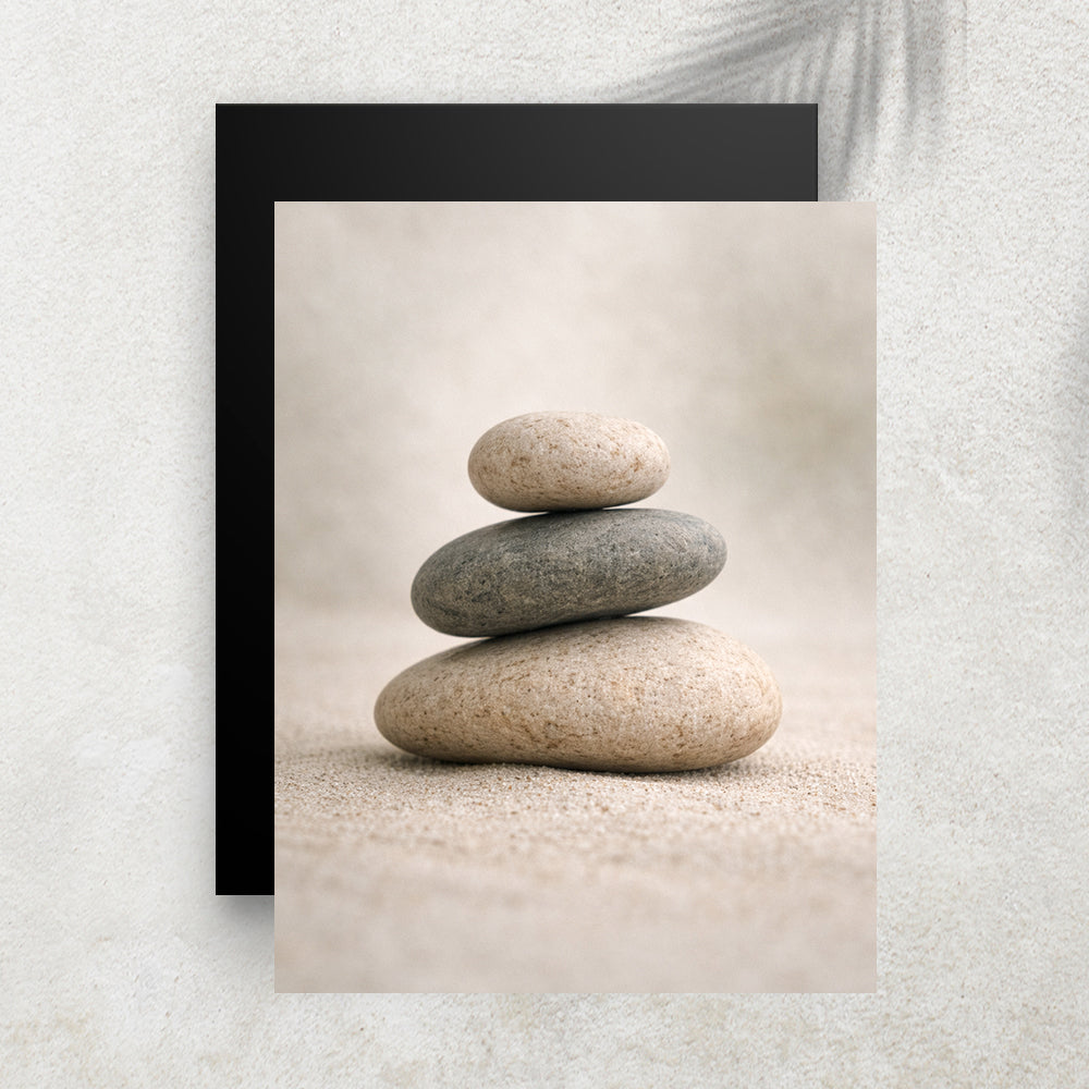 Pierres Zen Empilées – Tableau Paysage Nature et Zen