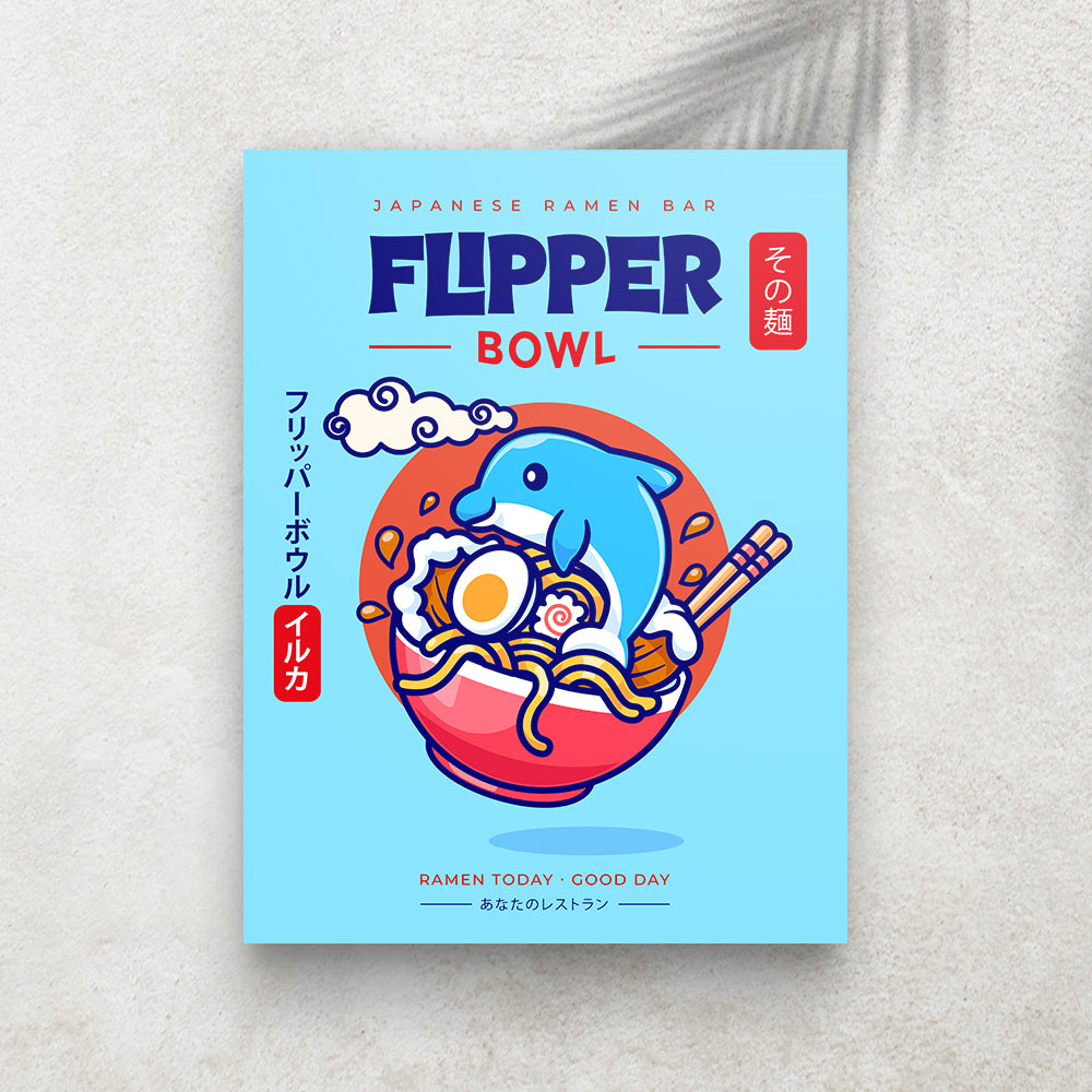Flipper Bowl – Affiche Dauphin, Ramen Japonais & Humour