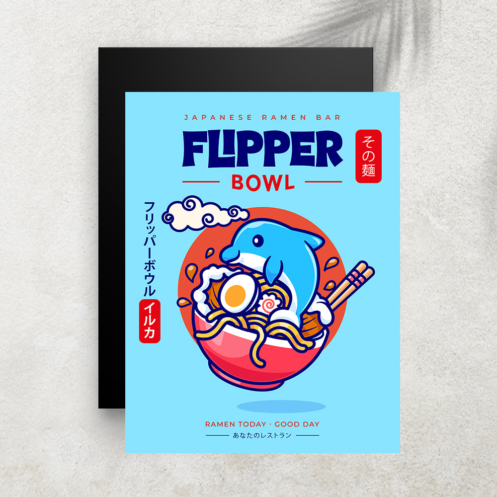 Flipper Bowl – Affiche Dauphin, Ramen Japonais & Humour
