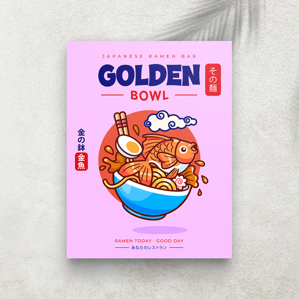 Golden Bowl – Affiche Poisson Rouge, Ramen Japonais & Humour