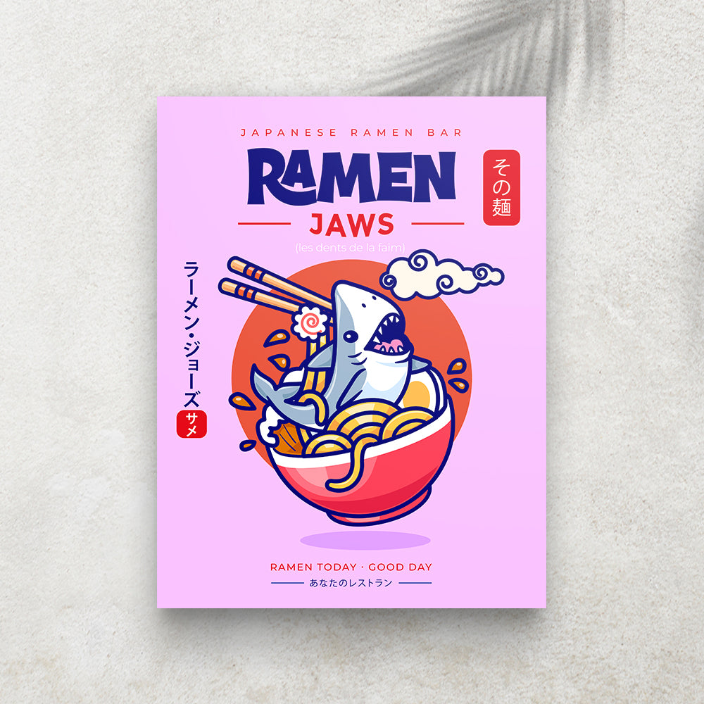 Ramen Jaws – Affiche Requin, Ramen Japonais & Humour