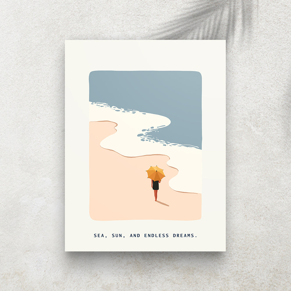 Sea, Sun & Endless Dreams – Affiche Minimaliste Bord de Mer