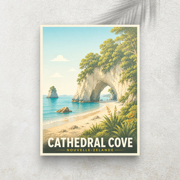 Cathedral Cove – Affiche Vintage Cinéma & Voyage