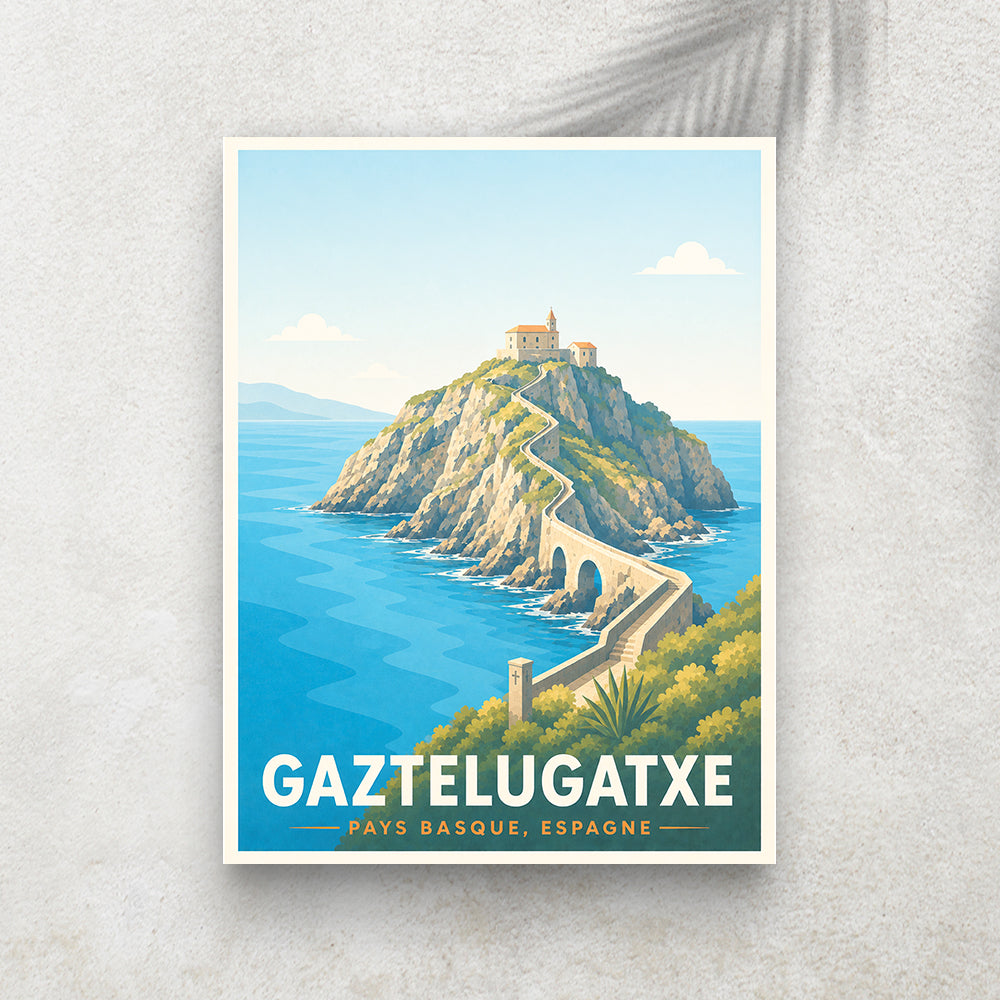 Gaztelugatxe – Affiche Vintage Cinéma & Voyage