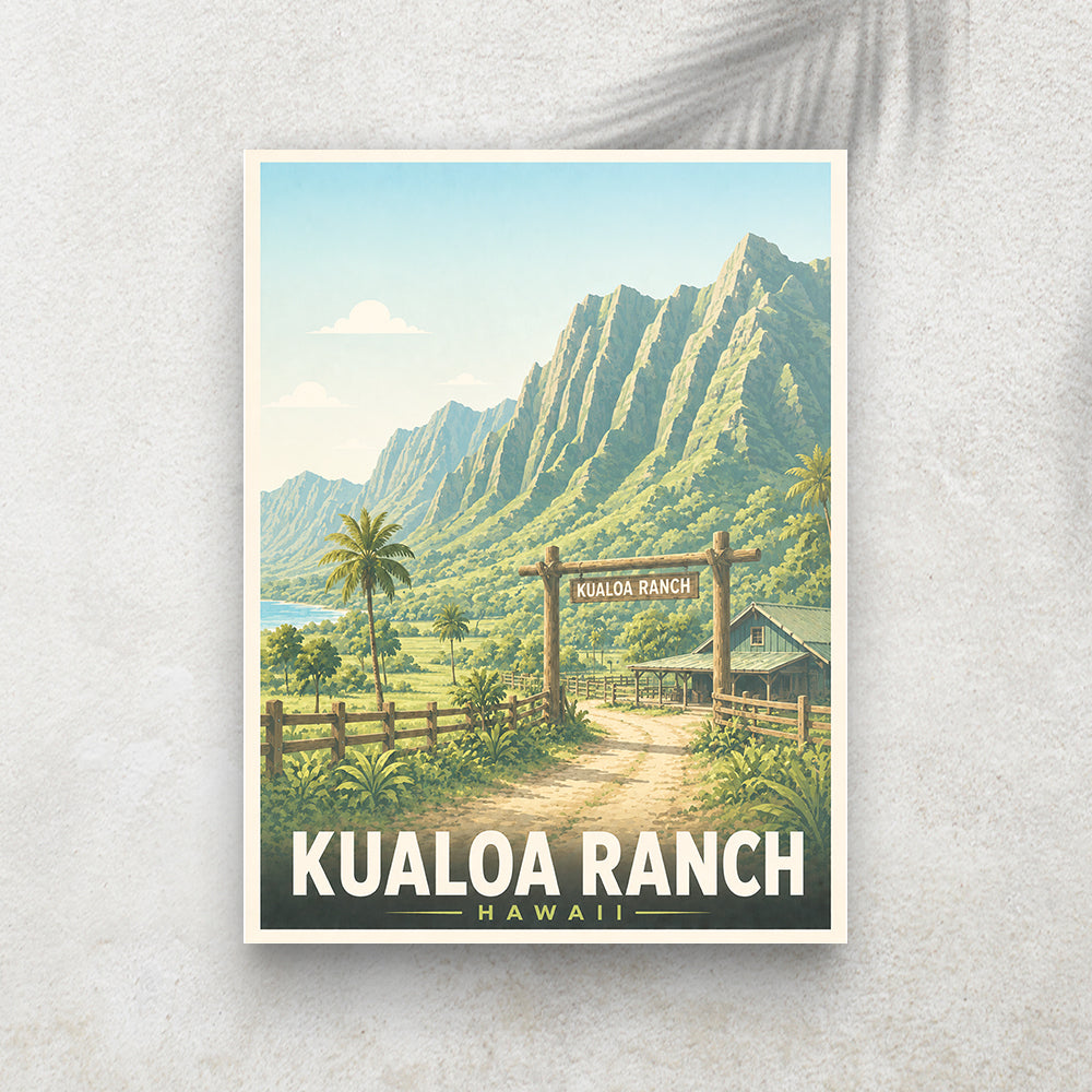 Kualoa Ranch – Affiche Vintage Cinéma & Voyage