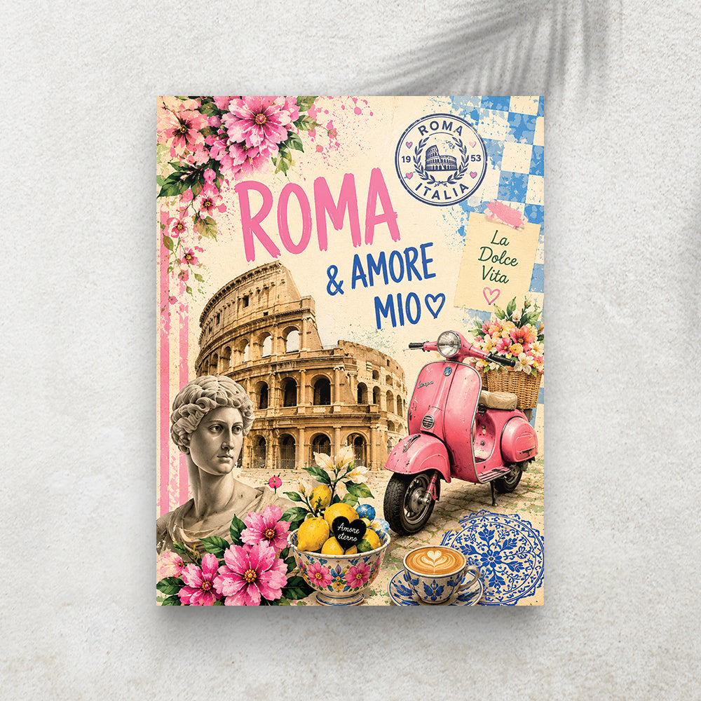 Roma & Amore Mio Rose – Affiche Vintage Dolce Vita
