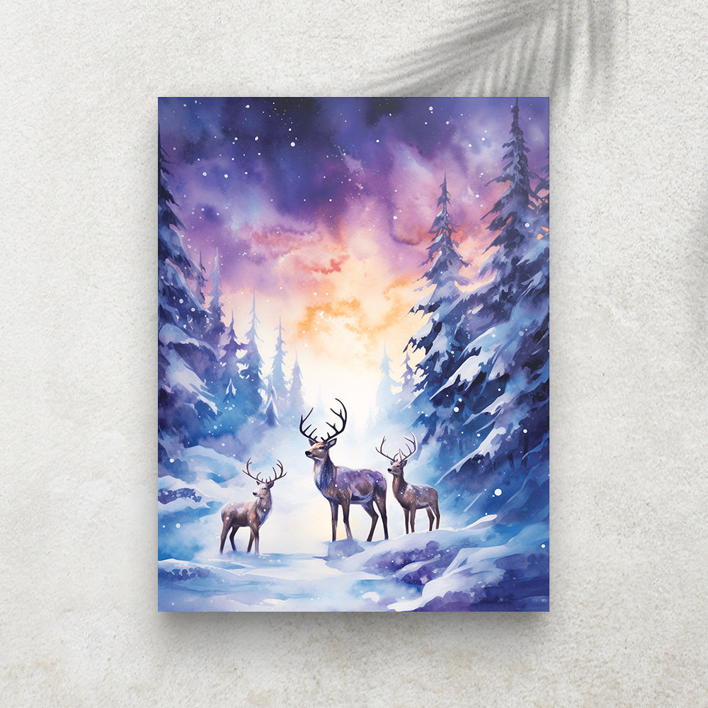 Cerfs dans la Forêt Enneigée – Affiche Hiver