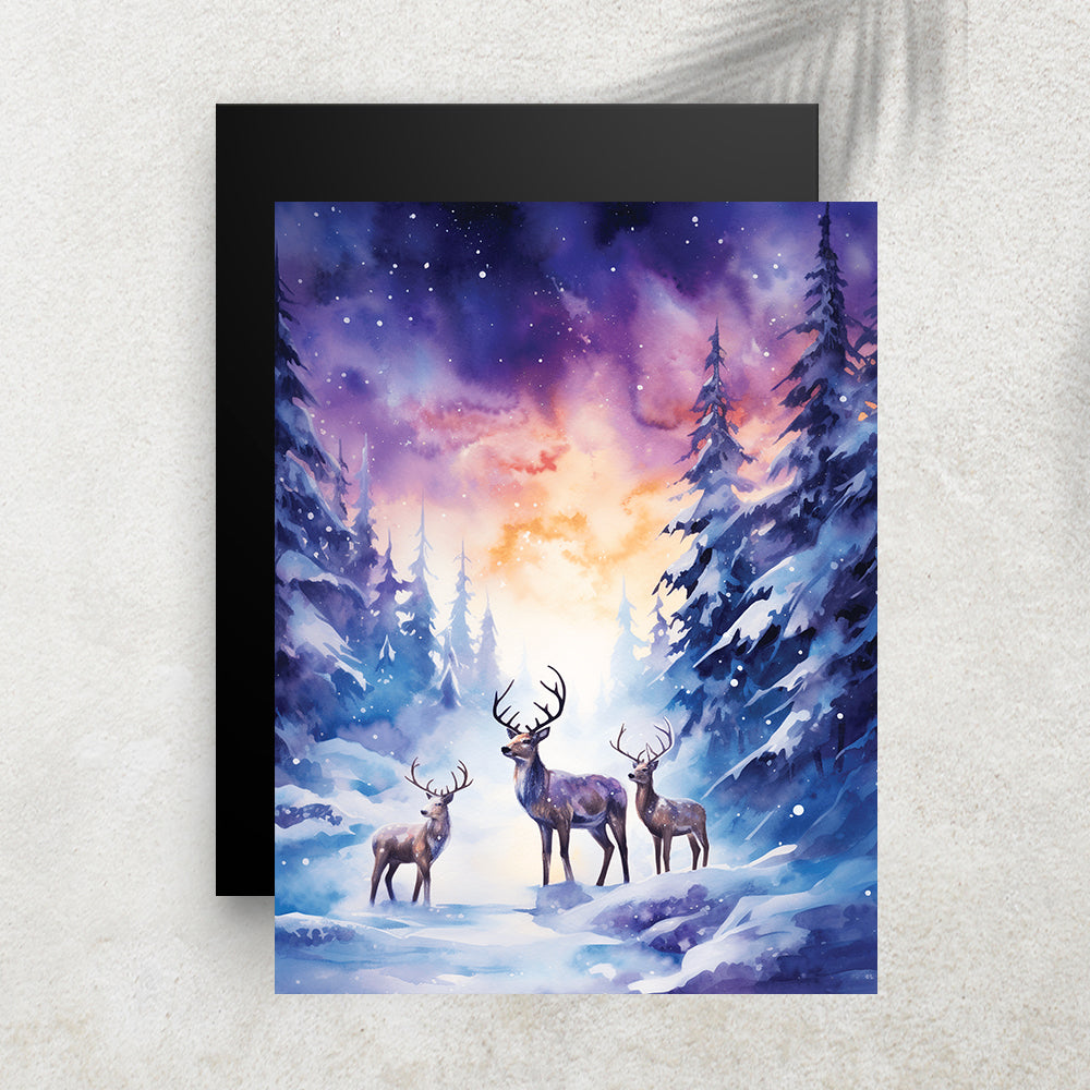 Cerfs dans la Forêt Enneigée – Affiche Hiver