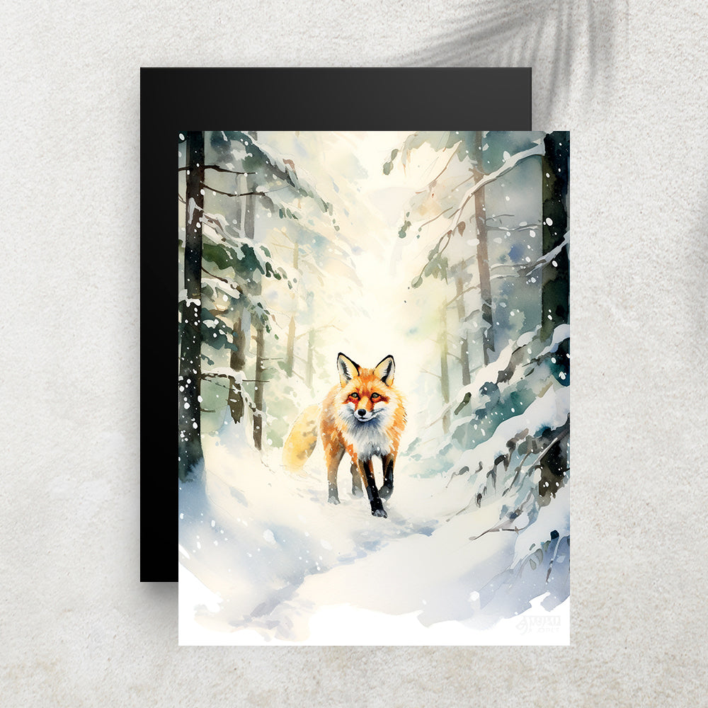Renard dans la Forêt Enneigée – Affiche Hiver