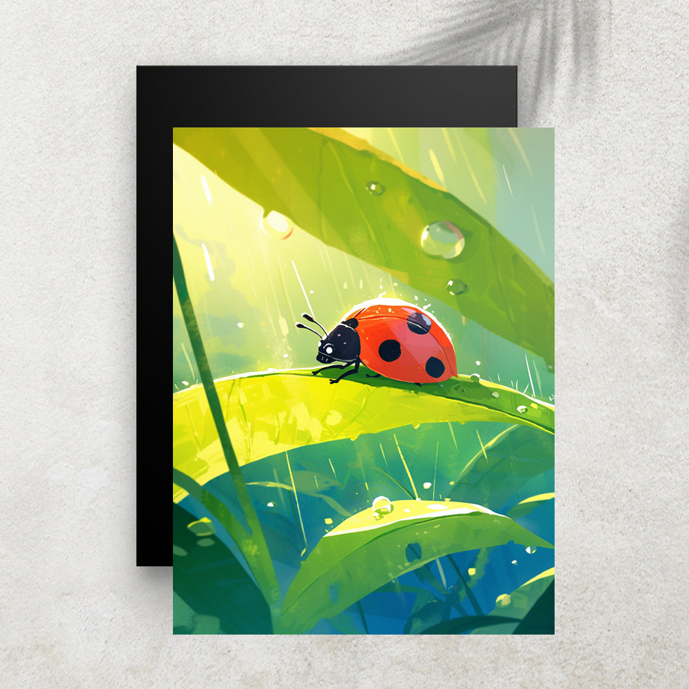 Coccinelle sous la rosée