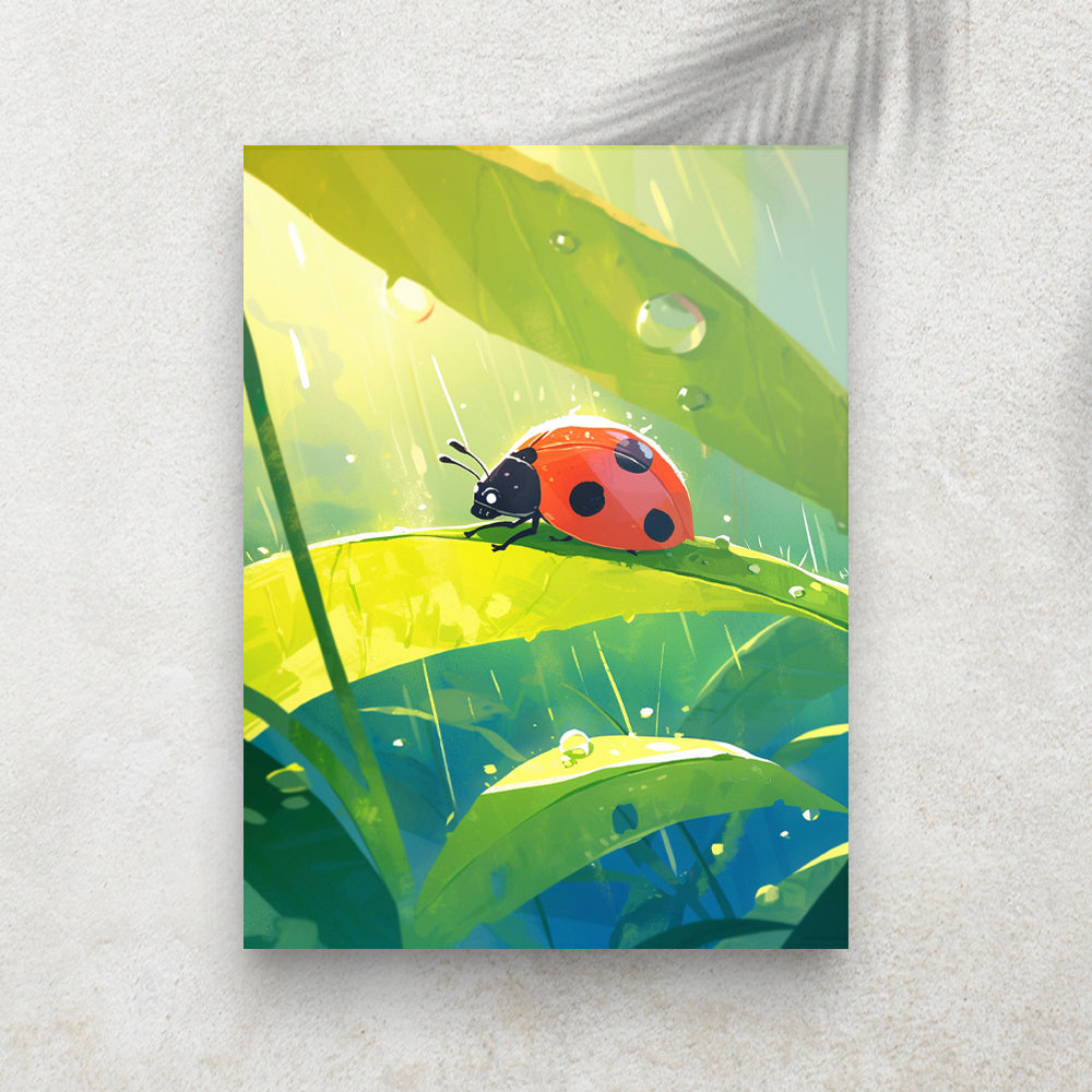 Coccinelle sous la rosée