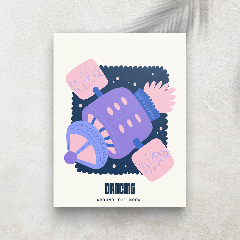 Dancing Around the Moon – Affiche Espace Minimaliste