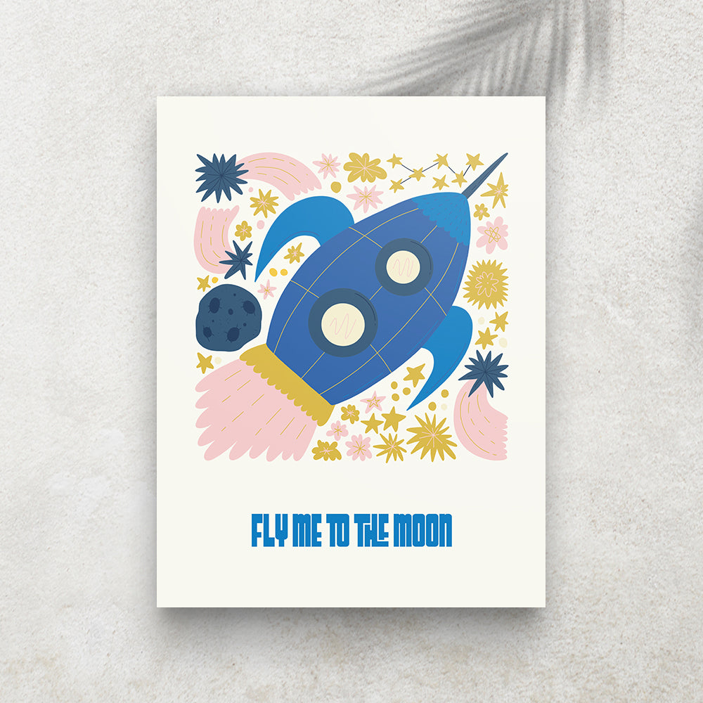 Fly Me to the Moon – Affiche Espace Minimaliste