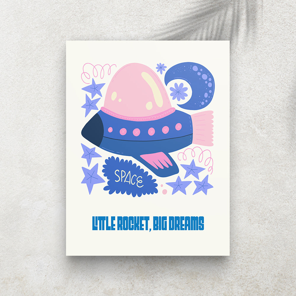 Little Rocket, Big Dreams – Affiche Espace Minimaliste
